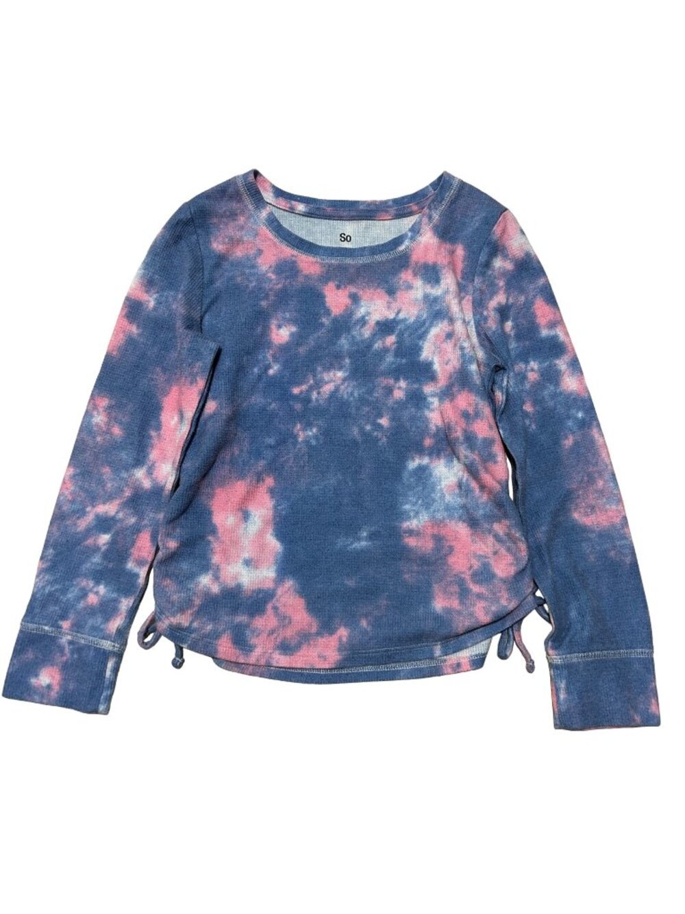 So long sleeve, pink and purple tie dye ruched sides Girls size medium - 8 1364